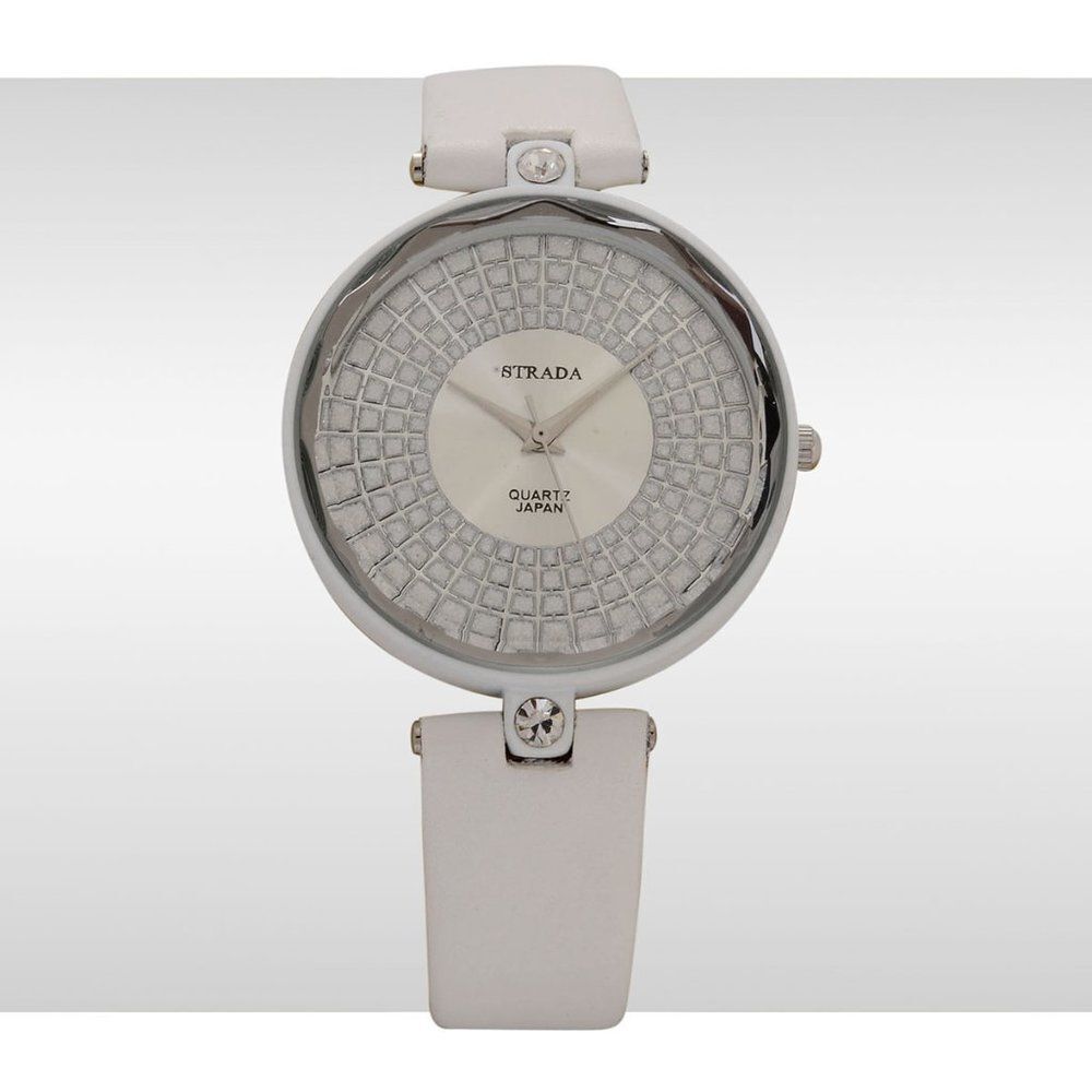 STRADA Watch Austrian Crystal Faux White Leather